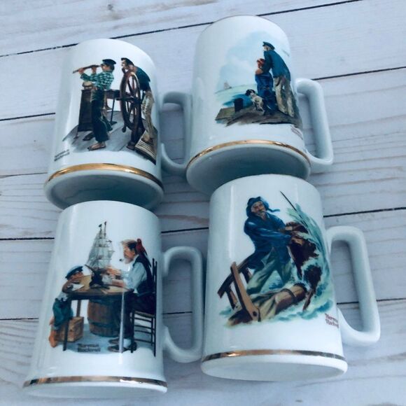 Norman Rockwell mugs 1985 For A Good Boy, River Pilot,Braving The Storm,… - Picture 2 of 14